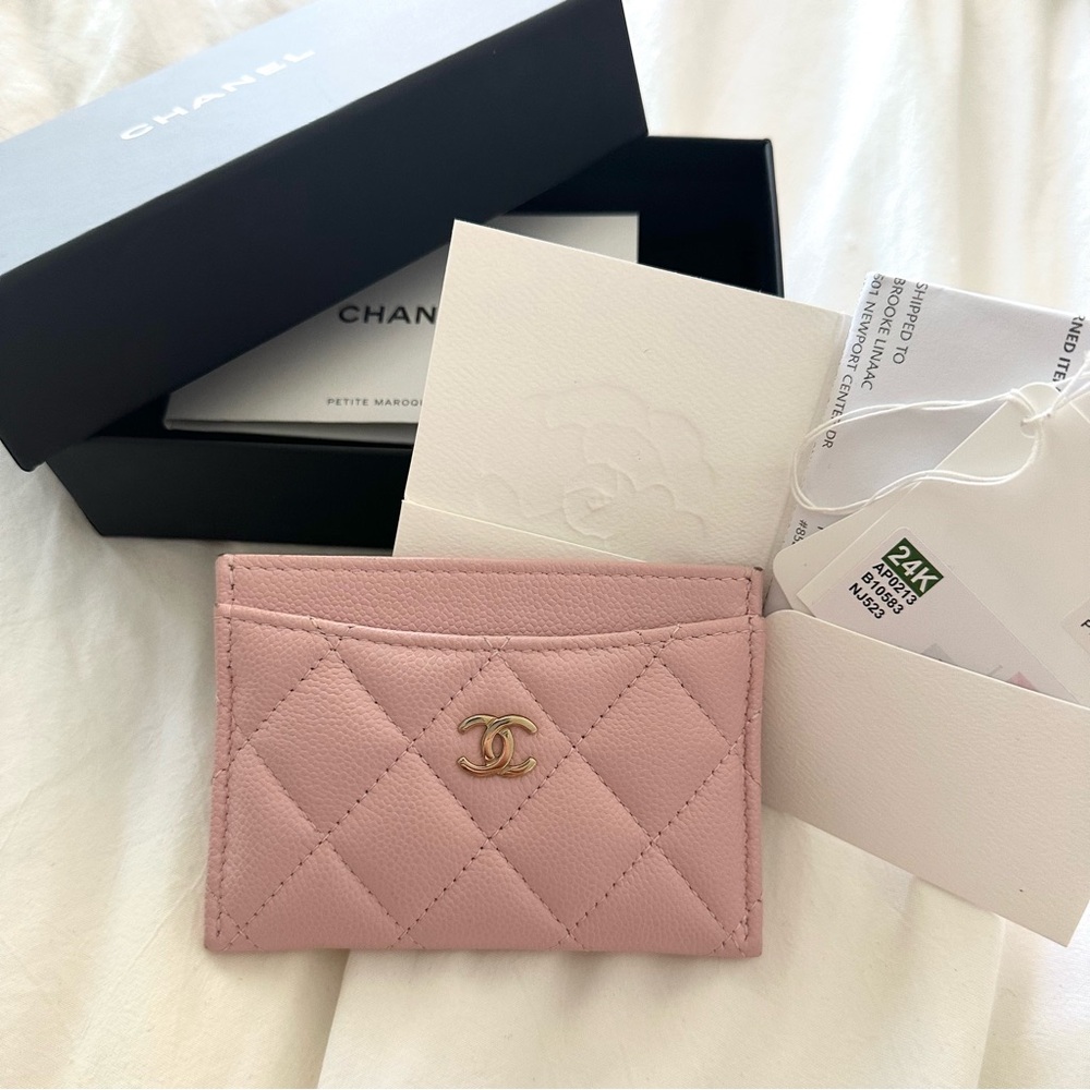 CHANEL 24K Pink Quilted Card Case Full Set